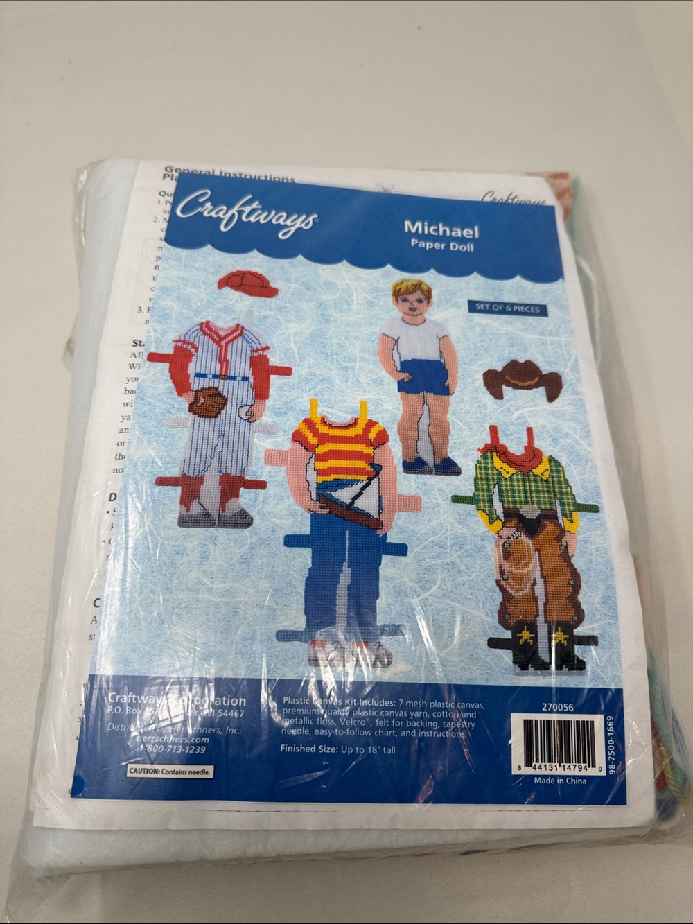 CRAFTWAYS MICHAEL PAPER DOLL PLASTIC CANVAS CRAFT KIT SET OF 6 PIECES UP TO 18"